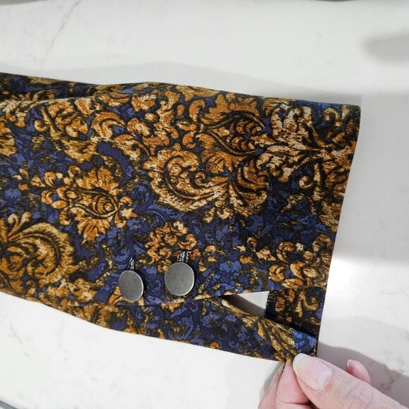 Logo By Lori Goldstein Blazer XL Baroque Print Ponte Knit Navy Gold - Picture 6 of 13